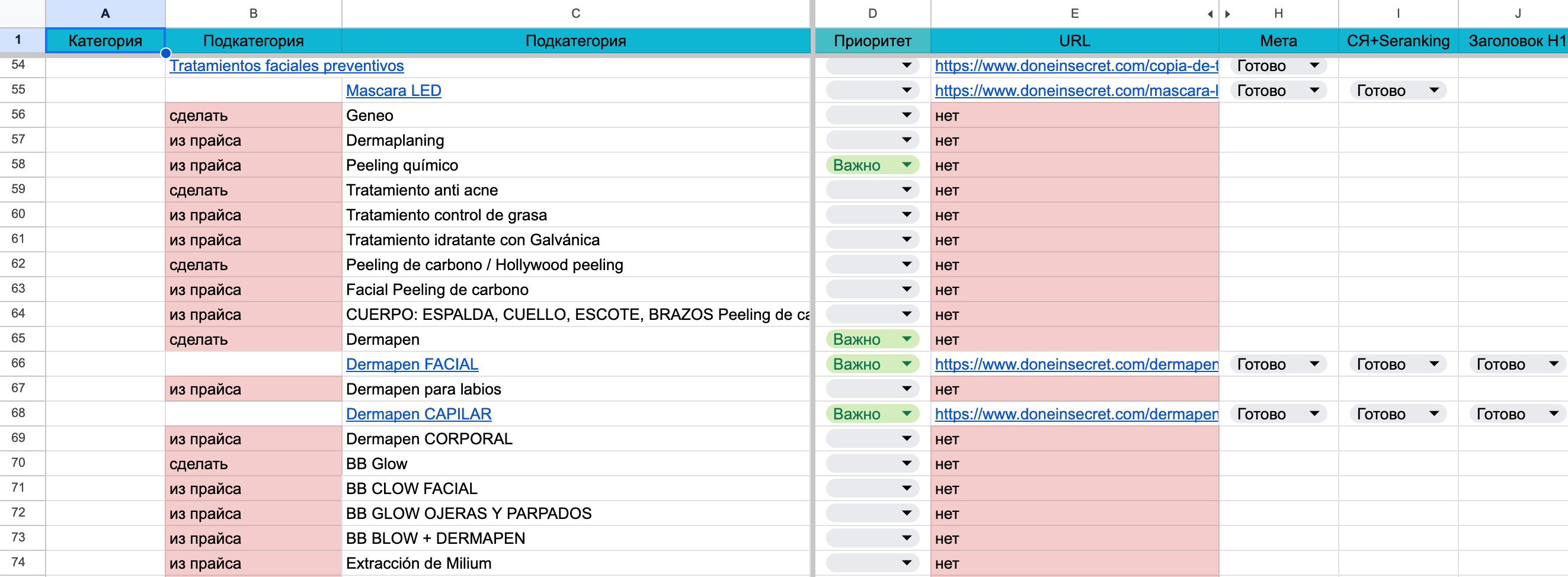 SEO promotion of a cosmetology clinic
